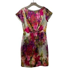LK Bennett Silk Dress Painterly Sheath Colorful Cap Sleeve Boat Neck 4 Designer